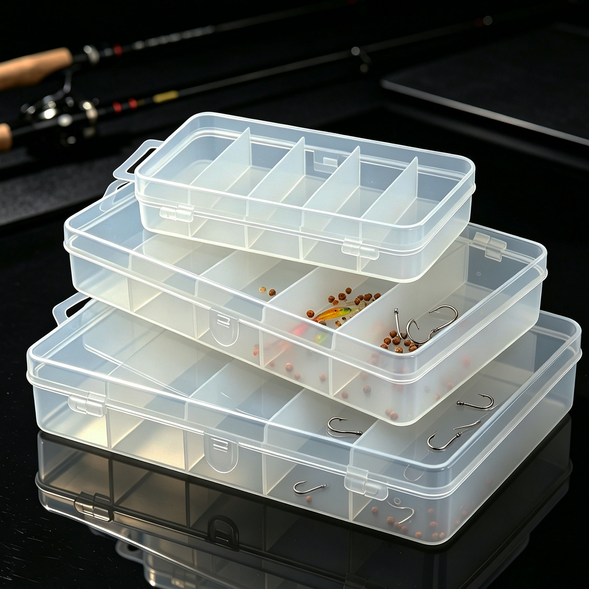Fishing Hook Box - 1/3 ชิ้น 3 ขนาดของเหยื่อตกปลาพลาสติก, กล่องอุปกรณ์ตกปลา, กล่องตะขอตกปลา